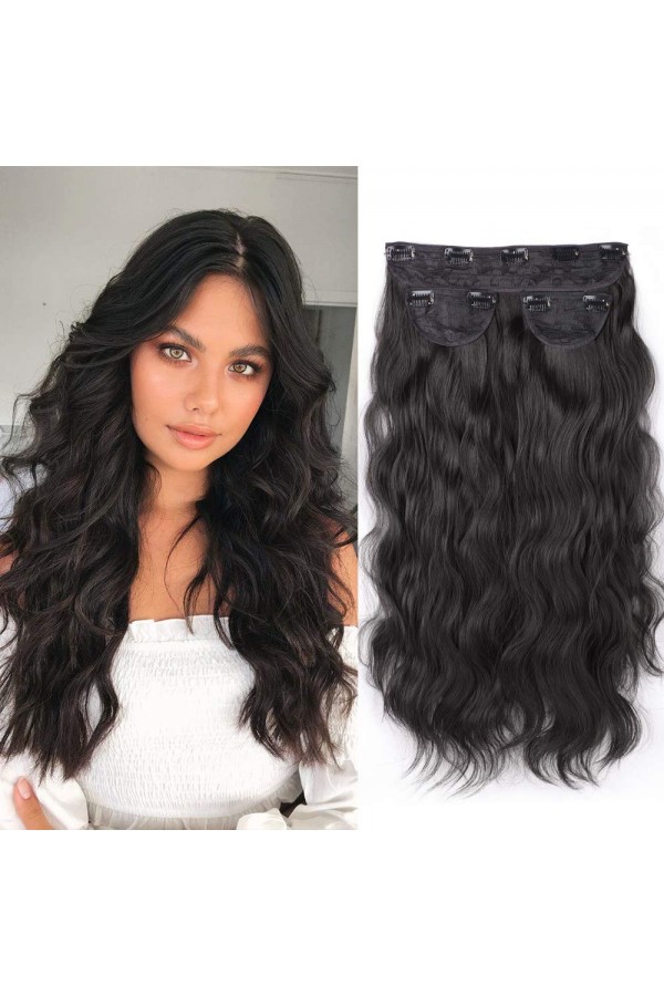 Siyah Afro Dalgalı Uzun Yarım Ay Saç – 3 Parça Çıt Çıt 80cm. 270 gr. VIP SERI pl-015-2